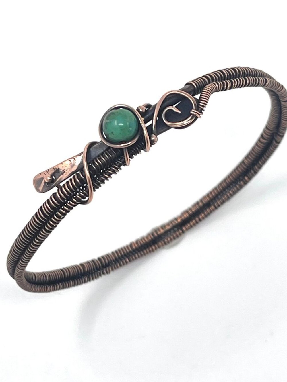 Jade Copper Wire Wrapped Bangle — Handmade